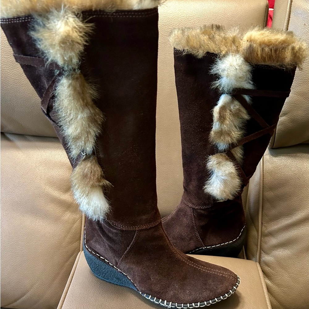 Women/Girls Fur Wedge Heel Fuzzy Lining. Back Lace Up Fur Boots. Imported Sz 37
